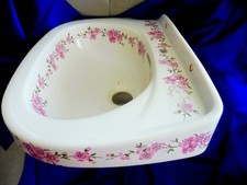 Vasque á poser en céramique blanc brillant lavabo - orné de fleurs - 37 x 27 cm