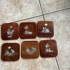 6 Sous de Verre En Bois et Nacre Asiatique