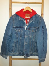 SUPREME X Levi's Fleece Hood Trucker Jacket Washed Blue Size L worn once CDG TNF