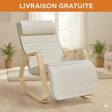 Fauteuil à Bascule Bois avec Repose-Pieds Réglable Chaise Allaitement Beige