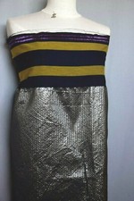 MSGM.Sublime panneau brocart motif placé lamé rayé marine or jaune curry rose