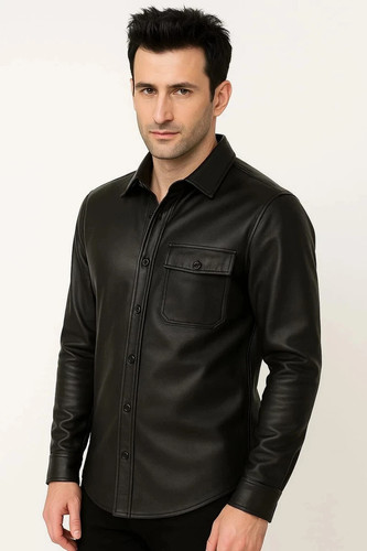 Chemise noire veste cuir - chemise,