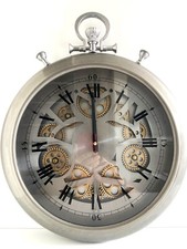 Grande Horloge Pendule Design Montre de Gousset Métal Brossé Gris Industriel Art