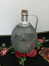 Grande Dame-Jeanne  Ancien en Verre à Maillage Métallique Vintage Rare, TBE