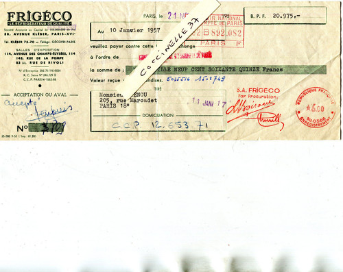 Reçu 1956 frigeco - 1956,