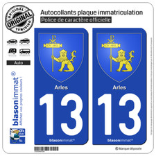 2 Stickers autocollant plaque immatriculation 13 Arles - Armoiries