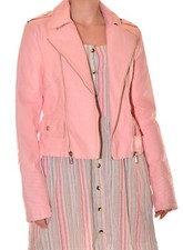 veste manches longues simili cuir rose clair uni fermeture éclair taille M