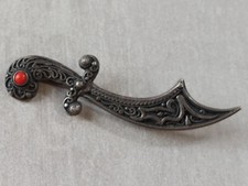 Ancienne broche sabre Khanjar oriental, en argent, vintage