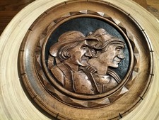 Assiette Murale bois Sculptée Signée Artiste Linn Diamètre 28cm 