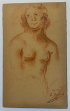 Edouard VALLET (1876-1929) attribué  Sanguine Portrait Buste Peintre Suisse 1924