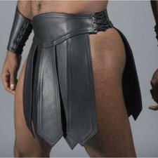 Gay Jupe Gladiateur Jupe & Bras Bandes Lot Kilt Cuir Véritable Laçage Latéral C