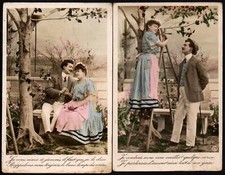 BK147 COMPLETE SET SERIE of 5 Tinted PHOTOS pcs COUPLE Lovers Romance CHERRIES