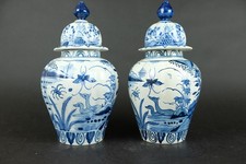 Paire de vases anciens hollandais delft ware bleu et blanc oiseaux canards pa...