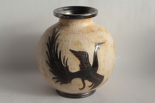 Grand vase grès oiseau - grand,