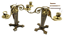 Paire de CHANDELIERS bois et bronze doré bougeoirs de piano
