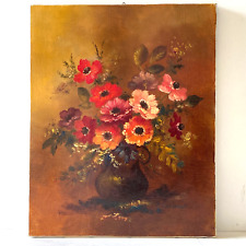 Tableau HST Vintage - Bouquet d'Anémones - F. Lauterbach 1978 - Peintre Lorrain