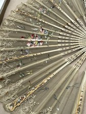 Éventail Art Nouveau & Papillons & Libellules & Dentelle & Peinture & France