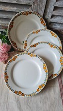 4 ANCIENNES ASSIETTES PLATES  CERANORD ST AMAND COTENTIN DECOR ORANGE