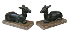 Ancien Serre Livre Biche Régule Marbre M Font Old Deer marble bookend