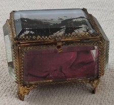 Coffret Boite Bijoux Verre Biseauté Laiton doré Napoléon III SUISSE HEIMWEHFLUH