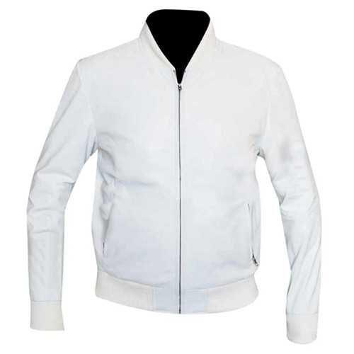 Blouson bomber cuir blanc - en,