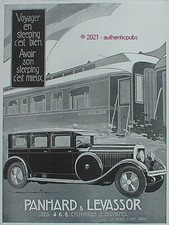 PUBLICITE PANHARD & LEVASSOR VOITURE TRAIN FLECHE D'OR SIGNE SOUBIE DE 1928 AD