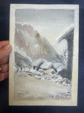 Huile sur Panneau bois  24,5 x 16,5 Peinture Tableau Paysage Montagne Neige