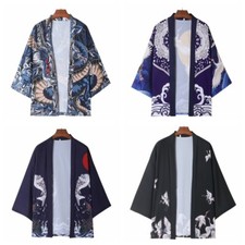 Hommes Japonais Kimono Peignoir Yukata Extérieur Volant Crane Dragon Manteau