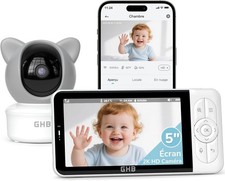 Babyphone Camera Surveillance écran 5" 2k, Rot 350°, Alertes, Suivi, GHB Baby6T