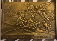 MÉDAILLE EN BRONZE AUBE FÉDÉRATION FRANÇAISE D AVIRON 1920 MEDAL ART