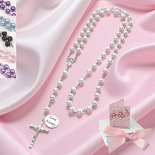 Personnalisé Chapelet Perles, Perle Avec Gravure, Catholique Baptême Cadeau