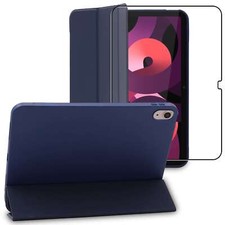 Housse Apple iPad 10.9 (2022) Coque Etui veille auto + VERRE Trempé, Bleu Foncé