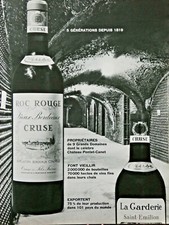 PUBLICITÉ DE PRESSE 1968 VIN ROC ROUGE VIEUX BORDEAUX CRUSE - LA GARDERIE