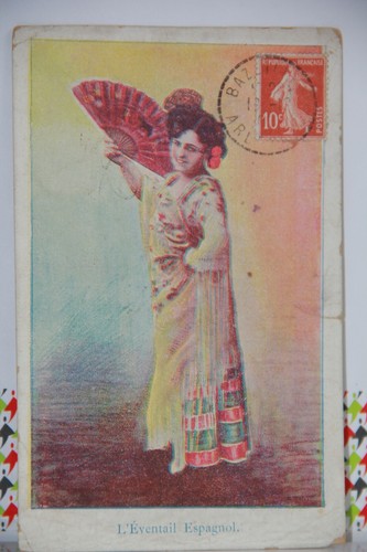 Cpa eventail espagnol 1909 - , l'eventail