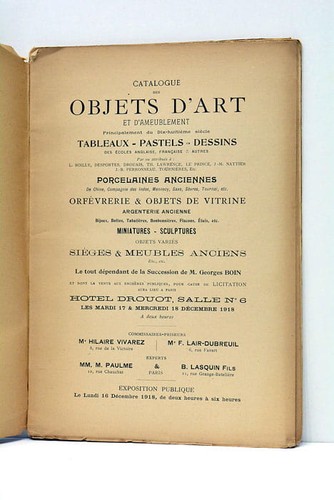 Catalogue des objets art et - objets, d'art