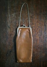 Vintage Étui à Lunettes Cuir Marron avec Chaînette Sac à Main Accessoire Ancien