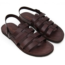 Sandales CUIR Homme MADE IN ITALY Style Gladiateur À La Romaine En Cuir Marron