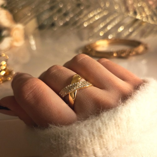 Bague dorée croisée femme - dorée,
