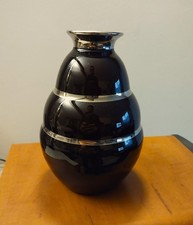 PETIT VASE OPALINE VIOLET FONCE NOIR ARGENTURE FANUS ART DECO