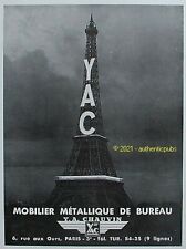 PUBLICITE YAC CHAUVIN MOBILIER METALLIQUE DE BUREAU TOUR EIFFEL DE 1950 AD PUB
