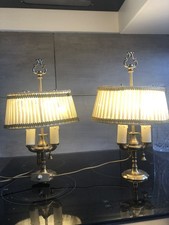 Charmante Paire De Lampes Bouillotte Style Empire En Laiton Bronze Toile/Nylon.