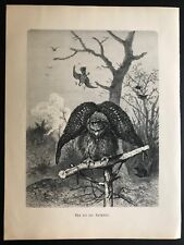 Gravure sur bois, chasse, Friedrich Specht, chien, uhu, rapaces, refuge, rapace,