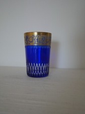 Gobelet chope verre à jus cristal doré  Saint ST Louis or couleur bleu Thistle