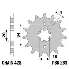 MALAGUTI X3M MOTARD 125 2008-2008 pignon avant PBR pas 428 14 Dents
