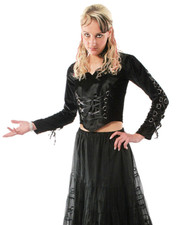 Samtbluse Miederbluse Gothique Larp Sorcière Punk Médiéval Noir Gr. 34-36