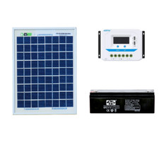 Kit solaire photovoltaïque 5W 12V Régulateur PWM 10A VS Batterie AGM 2.4Ah