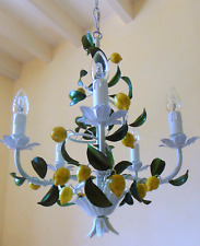 ANCIEN LUSTRE ITALIEN TOLE PEINTE AUX CITRONS 5 LAMPES ANNEES 50-70