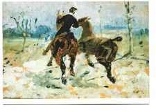 PEINTRE PEINTURE  TOULOUSE LAUTREC  DEUX CHEVAUX MENES EN MAIN