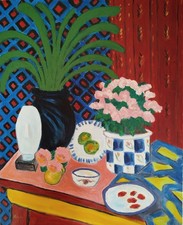 Grande huile fauviste : Nature morte à la tête des Cyclades