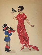 Chaussures à talons aquarelle anonyme femme et enfant vers 1920 France Chaussure